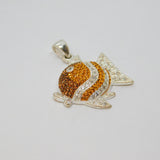 Sterling Silver Yellow, Brown & Clear Crystal Set Fish Pendant Modern c1990s