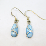 Pair of Sterling Silver Blue Shell Peadrop Hook Earrings Vintage c1970