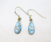 Pair of Sterling Silver Blue Shell Peadrop Hook Earrings Vintage c1970