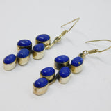 Pair of Sterling Silver Blue Hardstone Chunky Hook Drop Earrings Vintage c1970