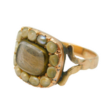 George III 9ct Yellow Gold, Seed Pearl & Hair Set Mourning Ring Antique c1800s