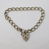 Sterling Silver Curb Link Charm Bracelet Heart Lock Clasp Vintage 1970 Bham