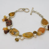 Sterling Silver & Multi-Stone Jasper Bracelet Vintage c1970
