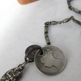 Victorian Sterling Silver Religious Charm with Quarter Farthing & Coin c1860