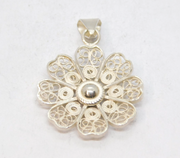 Sterling Silver Filigree Flower Charm Pendant Vintage c1970