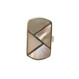 Sterling Silver Mother Of Pearl Zigzag Statement Ring Modern c1990 Size M 1/2
