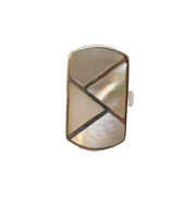 Sterling Silver Mother Of Pearl Zigzag Statement Ring Modern c1990 Size M 1/2