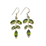 Pair of Sterling Silver 10 Peridot Set Leaf Form Long Drop Earrings Modern c1990