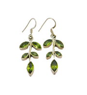 Pair of Sterling Silver 10 Peridot Set Leaf Form Long Drop Earrings Modern c1990