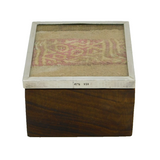 Peruvian .950 Silver Mounted Wooden Box with Chancay Textile Top Vintage