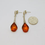 Pair of Sterling Silver Baltic Amber Lily Form Stud Drop Earrings Vintage c1970
