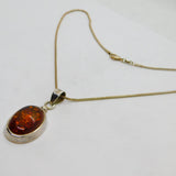 Sterling Silver Baltic Amber Large Oval Drop Pendant Necklace Contemporary c2000