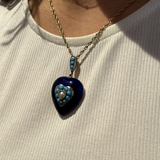 Victorian 18ct Gold, Blue Enamel, Turquoise & Pearl Heart Pendant c1840 Antique