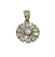 Sterling Silver White Topaz Flower Charm Pendant Contemporary c1990s