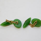 Victorian Boxed Pair of 10ct Gold & Green Jade Cufflinks Antique c1890s