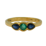 9ct Yellow Gold, Sapphire & Emerald Three-Stone Dress Ring Vintage