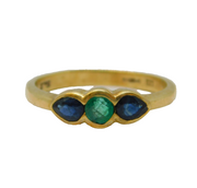 9ct Yellow Gold, Sapphire & Emerald Three-Stone Dress Ring Vintage