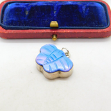Sterling Silver & Dyed Blue Mother Of Pearl Butterfly Pendant Vintage c1970