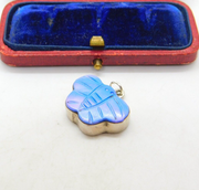 Sterling Silver & Dyed Blue Mother Of Pearl Butterfly Pendant Vintage c1970