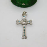 Sterling Silver Turquoise & Central Seed Pearl Cross Pendant Antique c1900