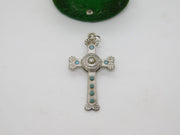 Sterling Silver Turquoise & Central Seed Pearl Cross Pendant Antique c1900