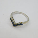 Sterling Silver 9 Sapphire Wishbone Band Dress Ring Vintage c1970 Size P 1/2