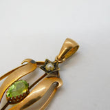 Edwardian 9ct Gold, Peridot & Pearl Set Lavalier Drop Pendant Antique c1910
