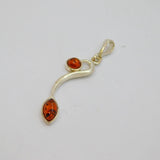 Sterling Silver Baltic Amber Leaf Form Drop Charm Pendant Contemporary c1990s