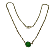 Sterling Silver Green Sea Glass Bead Pendant Belcher Link Necklace Vintage c1990