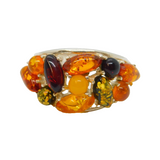 Sterling Silver Multi Baltic Amber Graduating Band Ring Vintage c1970 Size S 1/2