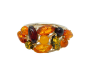 Sterling Silver Multi Baltic Amber Graduating Band Ring Vintage c1970 Size S 1/2