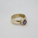 Sterling Silver Amethyst Solitaire Studio Band Ring Vintage c1970 Size G 1/2