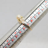Sterling Silver Pearl & Spinel Leaf Pattern Band Ring Modern c1990 Size N