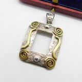 Sterling Silver & Swirling Brass Frame Pendant Vintage c1970