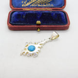 Sterling Silver Turquoise Abstract Drop Charm Pendant Vintage c1970