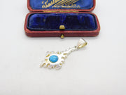 Sterling Silver Turquoise Abstract Drop Charm Pendant Vintage c1970