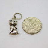 Sterling Silver Sitting Cat Charm Pendant Vintage c1970