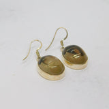 Pair of Sterling Silver Cabochon Citrine Drop Earrings Vintage c1970