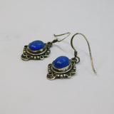 Pair of Sterling Silver Blue Goldstone Cabochon Hook Drop Earrings Vintage c1970