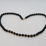 9ct Yellow Gold & Carved Onyx Beaded Necklace Vintage c1980s