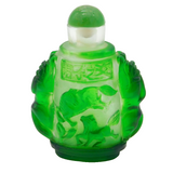 Mid-20th Century Chinese Green Glass Snuff Bottle Horse & Animal Scenes
