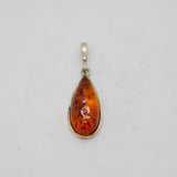 Sterling Silver Baltic Amber Peardrop Charm Pendant Vintage c1970s