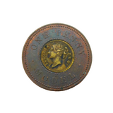 Queen Victoria Bi-Metallic One Penny Model Coin Antique 1844