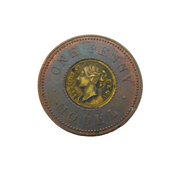 Queen Victoria Bi-Metallic One Penny Model Coin Antique 1844