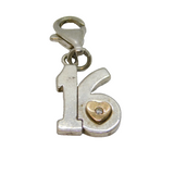 Sterling Silver & Gold Diamond Set 16th Birthday Charm Pendant Modern c2000s