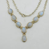 Sterling Silver Cabochon Moonstone Set Drop Necklace Vintage c1980s