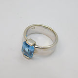 Sterling Silver Blue Topaz Wide Band Studio Style Ring Vintage c1970 Size P