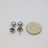 Pair of Sterling Silver Grey Iridescent Faux Pearl Stud Earrings Vintage c1970