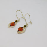 Pair of Sterling Silver Baltic Amber Deco Style Hook Drop Earrings Vintage c1970