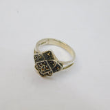 Sterling Silver Marcasite Tiered Front Deco Style Ring Modern c1990 Size K 1/2